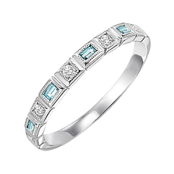 10K WG 1/10 ct. tw. Diamond & 1/6 ct. tw. Blue Topaz Alternating Stackable Ring