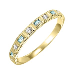 10K YG 1/10 ct. tw. Diamond & 1/6 ct. tw. Blue Topaz Alternating Stackable Ring