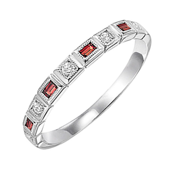 10K WG 1/12 ct. tw. Diamond & 1/6 ct. tw. Garnet Alternating Stackable Ring