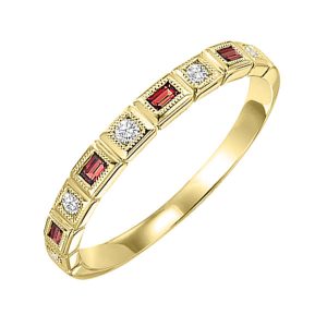 10K YG 1/10 ct. tw. Diamond & 1/8 ct. tw. Garnet Alternating Stackable Ring
