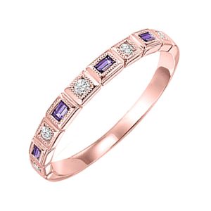 10K RG 1/10 ct. tw. Diamond & 1/8 ct. tw. Amethyst Alternating Stackable Ring