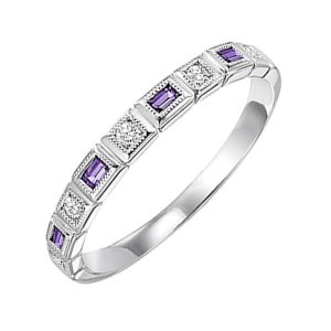 10K WG 1/10 ct. tw. Diamond & 1/8 ct. tw. Amethyst Alternating Stackable Ring