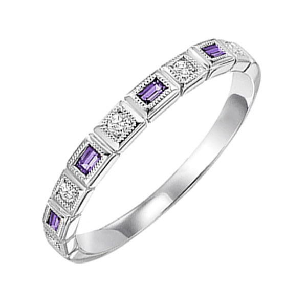 10K WG 1/10 ct. tw. Diamond & 1/8 ct. tw. Amethyst Alternating Stackable Ring
