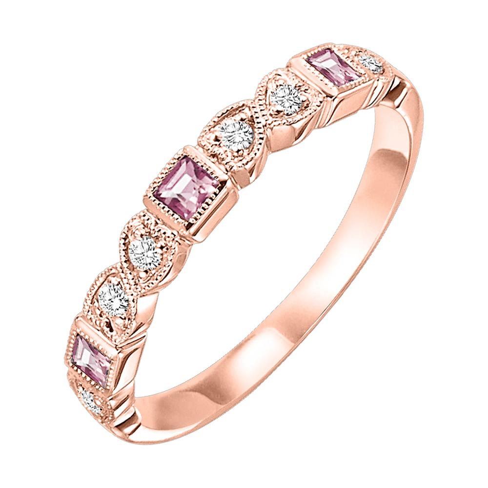 10K RG 1/12 ct. tw. Diamond & 1/7 ct. tw. Pink Tourmaline Alternating Stackable Ring