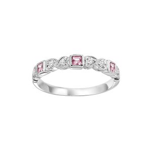 10K WD 1/12 ct. tw. Diamond & 1/7 ct. tw. Pink Tourmaline Alternating Stackable Ring