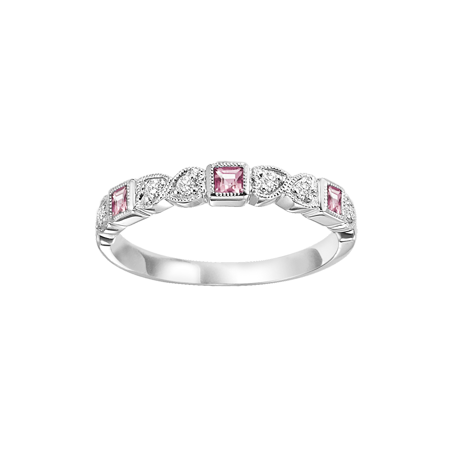 10K WD 1/12 ct. tw. Diamond & 1/7 ct. tw. Pink Tourmaline Alternating Stackable Ring