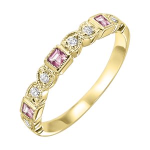 10K YG 1/12 ct. tw. Diamond & 1/7 ct. tw. Pink Tourmaline Alternating Stackable Ring