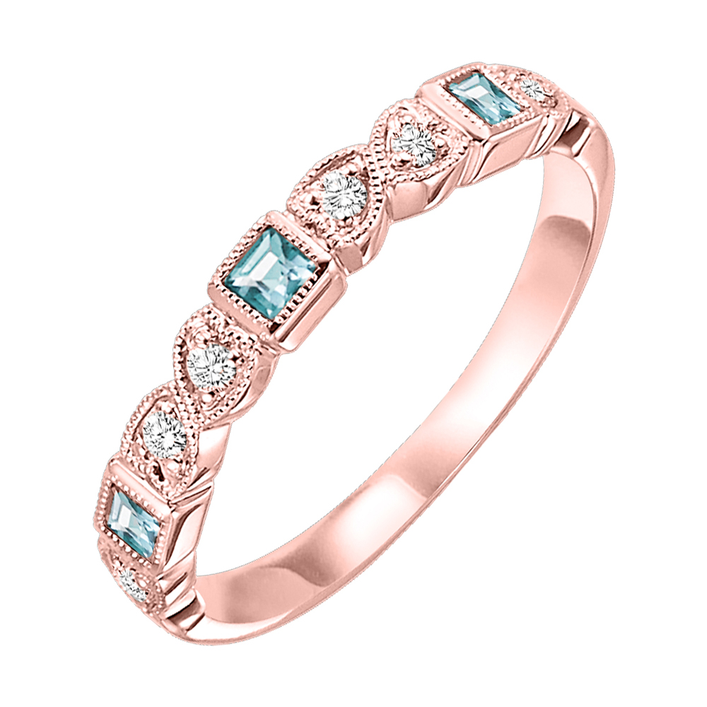 10K RG 1/12 ct. tw. Diamond & 1/7 ct. tw. Blue Topaz Alternating Stackable Ring