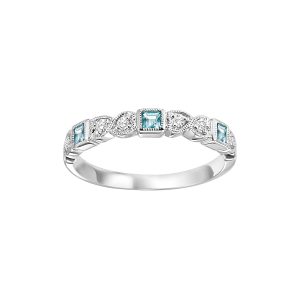 10K WD 1/12 ct. tw. Diamond & 1/7 ct. tw. Blue Topaz Alternating Stackable Ring