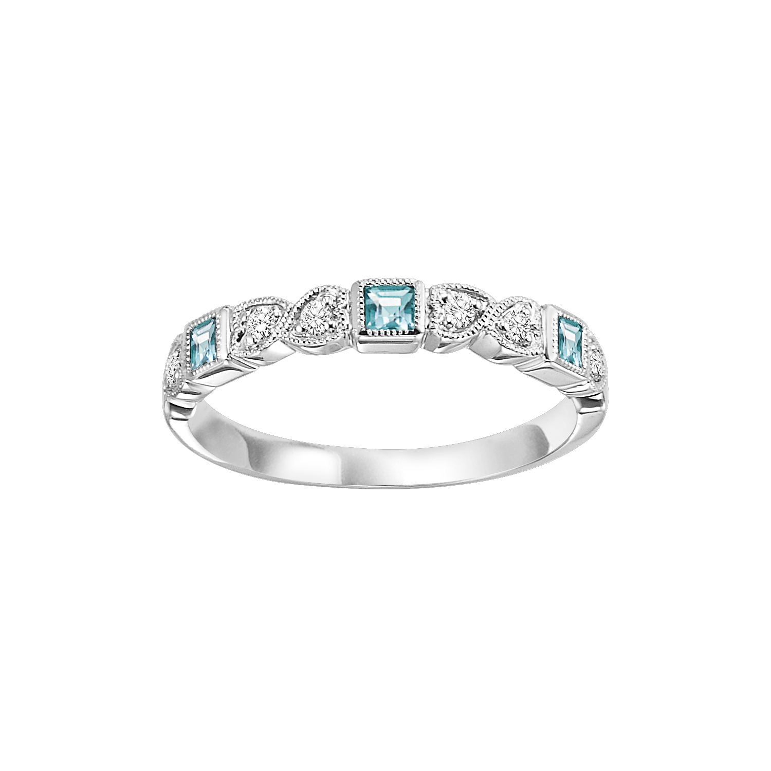 10K WD 1/12 ct. tw. Diamond & 1/7 ct. tw. Blue Topaz Alternating Stackable Ring