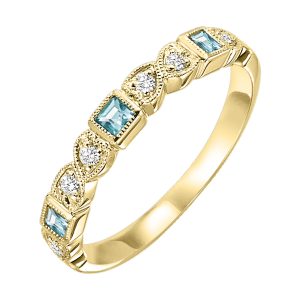 10K YG 1/12 ct. tw. Diamond & 1/7 ct. tw. Blue Topaz Alternating Stackable Ring