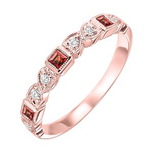 10K RG 1/12 ct. tw. Diamond & 1/7 ct. tw. Garnet Alternating Stackable Ring
