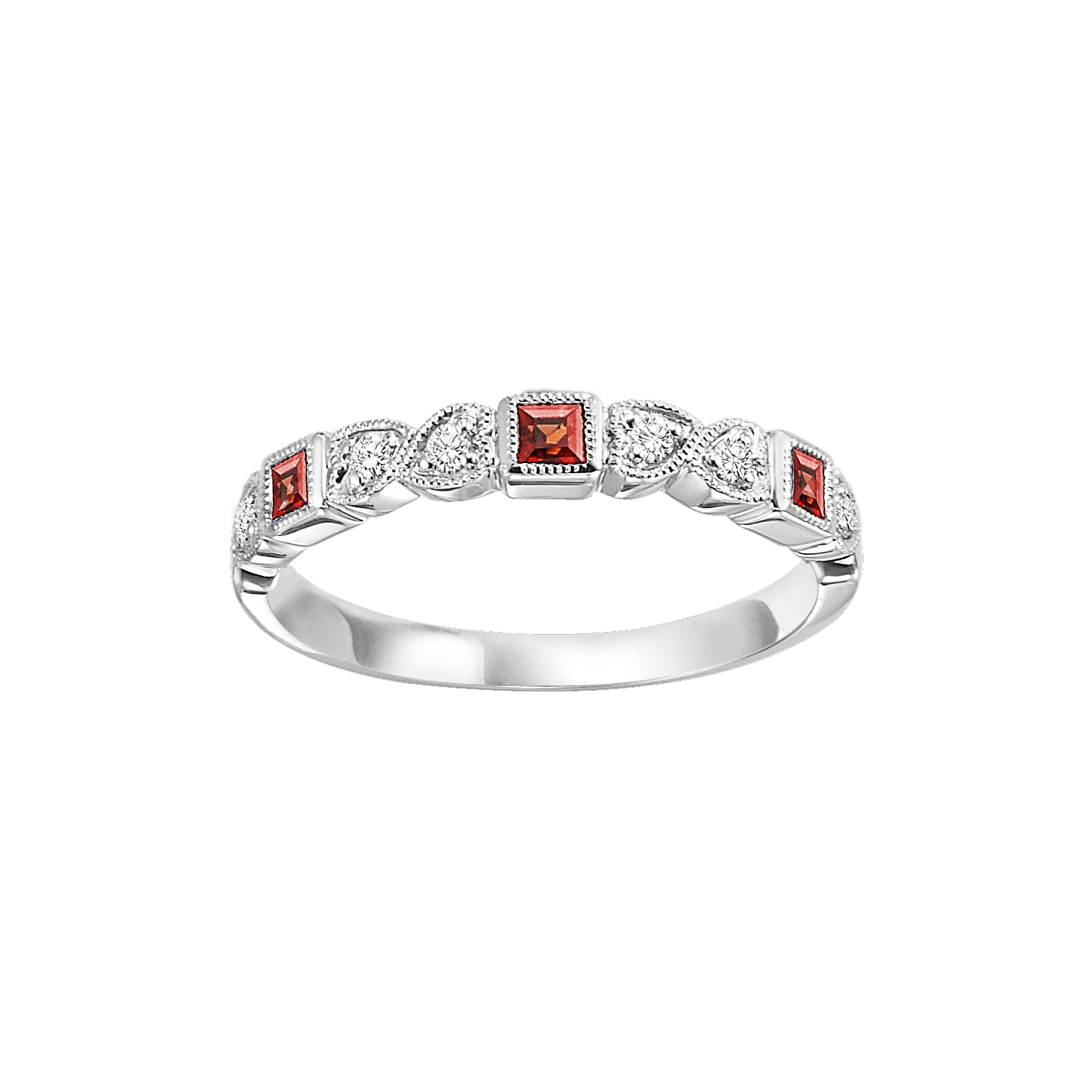 10K WG 1/12 ct. tw. Diamond & 1/7 ct. tw. Garnet Alternating Stackable Ring