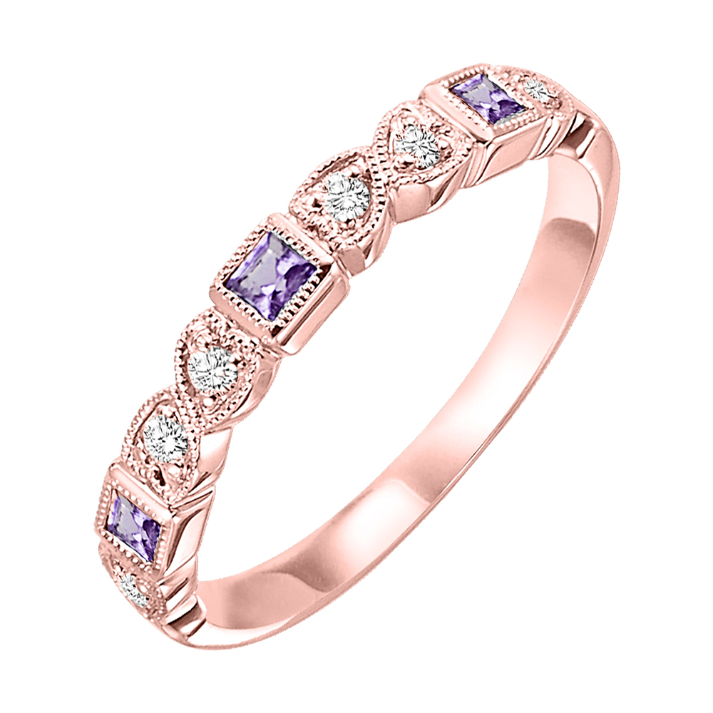 10K RG 1/12 ct. tw. Diamond & 1/7 ct. tw. Amethyst Alternating Stackable Ring