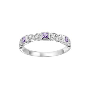 10K WG 1/12 ct. tw. Diamond & 1/7 ct. tw. Amethyst Alternating Stackable Ring