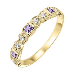 10K YG 1/12 ct. tw. Diamond & 1/7 ct. tw. Amethyst Alternating Stackable Ring