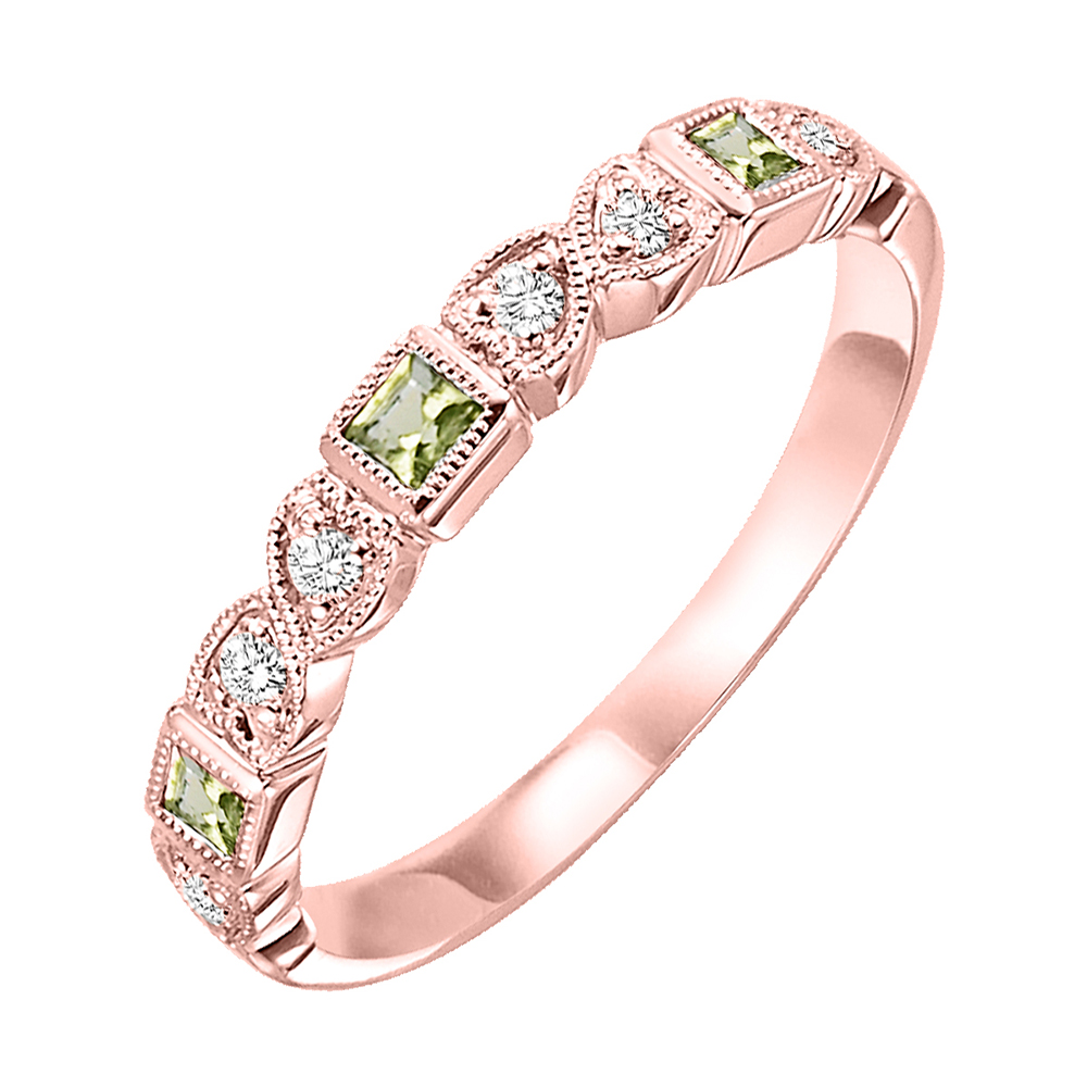 10K RG 1/12 ct. tw. Diamond & 1/7 ct. tw. Peridot Alternating Stackable Ring