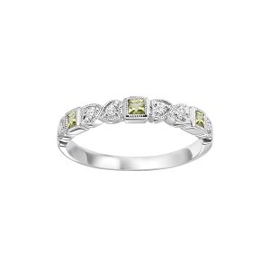 10K WG 1/12 ct. tw. Diamond & 1/7 ct. tw. Peridot Alternating Stackable Ring