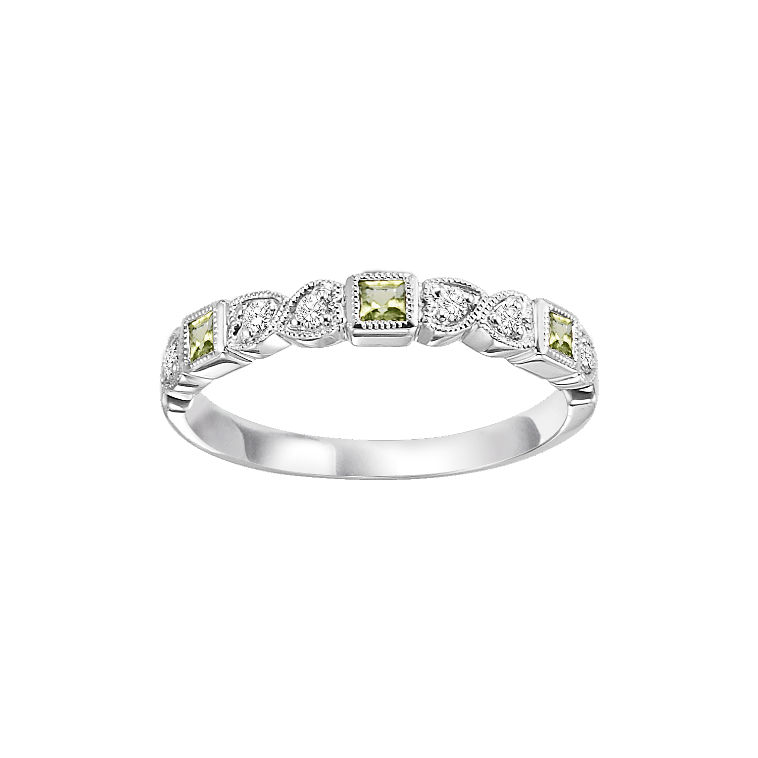 10K WG 1/12 ct. tw. Diamond & 1/7 ct. tw. Peridot Alternating Stackable Ring