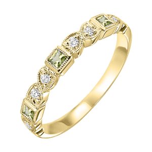 10K YG 1/12 ct. tw. Diamond & 1/7 ct. tw. Peridot Alternating Stackable Ring
