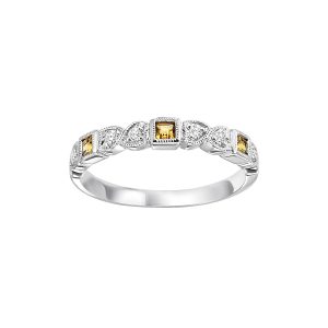 10K WG 1/10 ct. tw. Diamond & 1/7 ct. tw. Citrine Alternating Stackable Ring