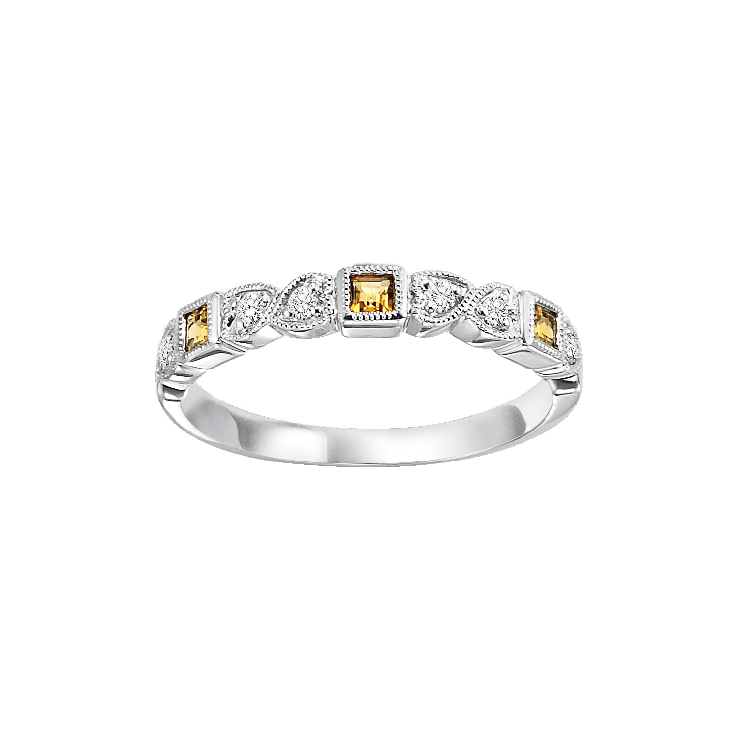 10K WG 1/10 ct. tw. Diamond & 1/7 ct. tw. Citrine Alternating Stackable Ring