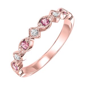 10K RG 1/20 ct. tw. Diamond & 1/6 ct. tw. Pink Tourmaline Alternating Stackable Ring