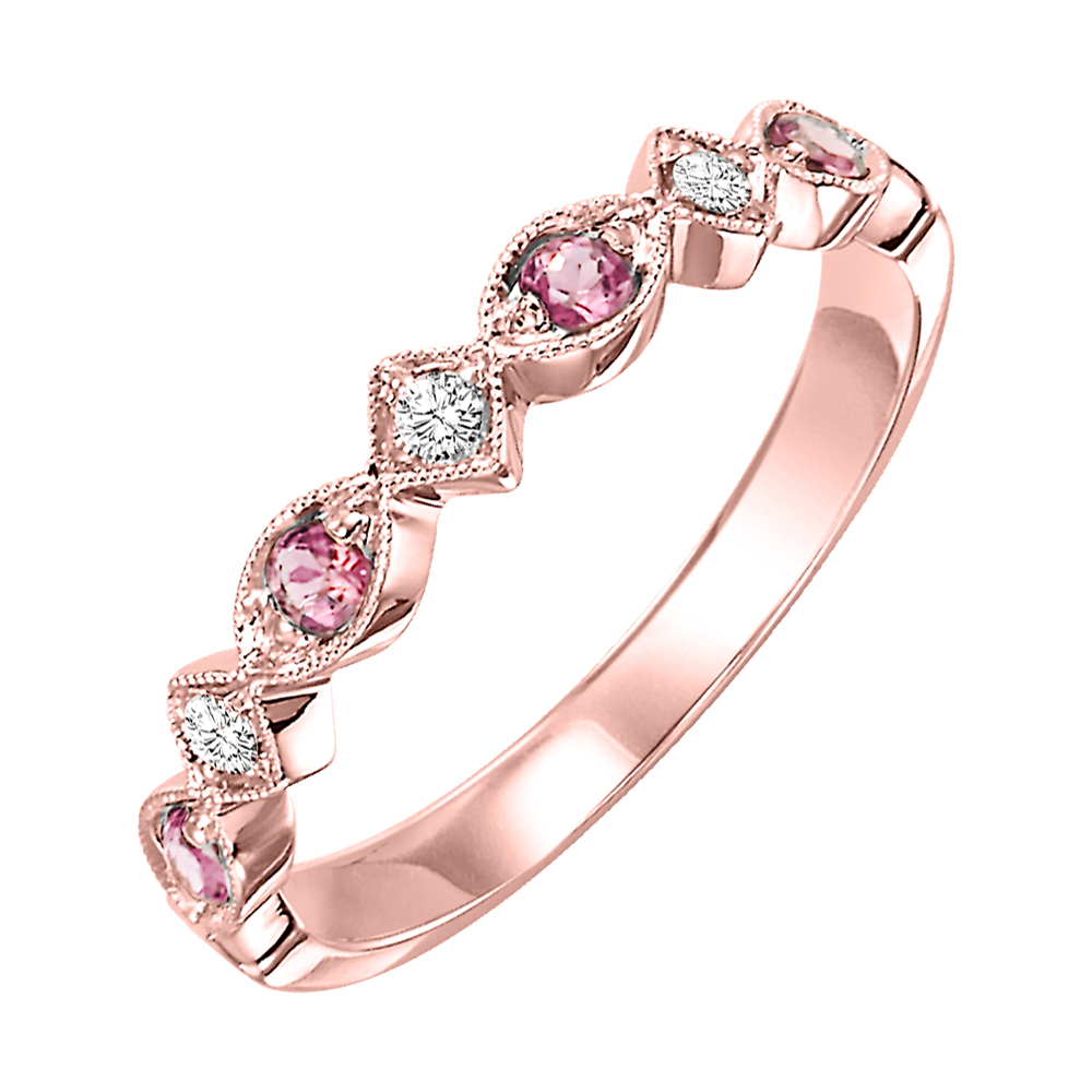 10K RG 1/20 ct. tw. Diamond & 1/6 ct. tw. Pink Tourmaline Alternating Stackable Ring
