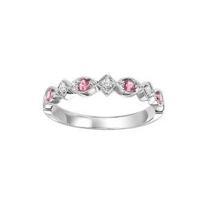 10K WG 1/20 ct. tw. Diamond & 1/6 ct. tw. Pink Tourmaline Alternating Stackable Ring
