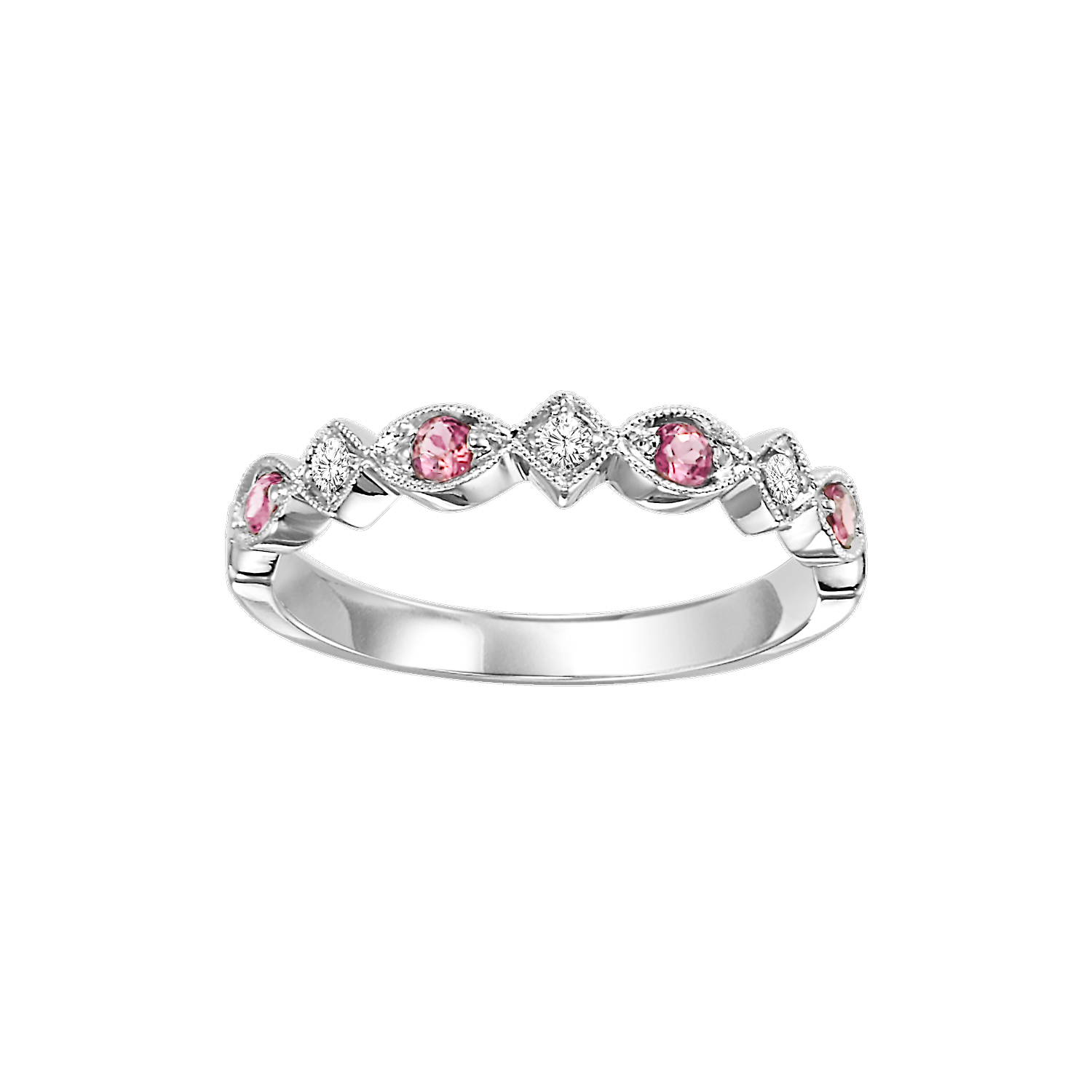10K WG 1/20 ct. tw. Diamond & 1/6 ct. tw. Pink Tourmaline Alternating Stackable Ring