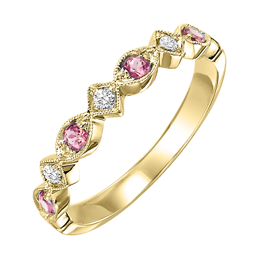 10K YG 1/20 ct. tw. Diamond & 1/6 ct. tw. Pink Tourmaline Alternating Stackable Ring
