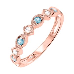 10K RG 1/20 ct. tw. Diamond & 1/6 ct. tw. Blue Topaz Alternating Stackable Ring