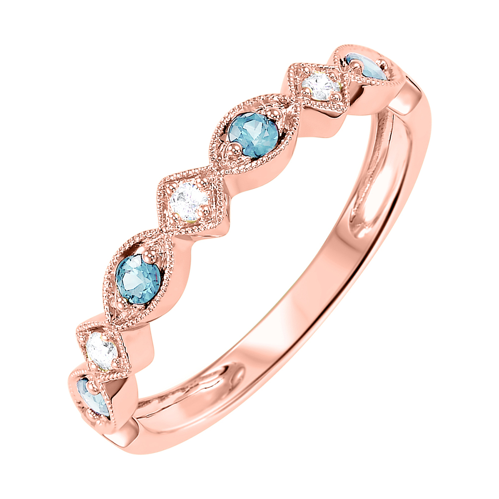 10K RG 1/20 ct. tw. Diamond & 1/6 ct. tw. Blue Topaz Alternating Stackable Ring