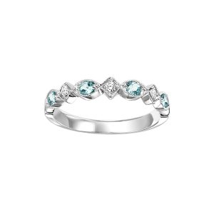 10K WG 1/20 ct. tw. Diamond & 1/6 ct. tw. Blue Topaz Alternating Stackable Ring