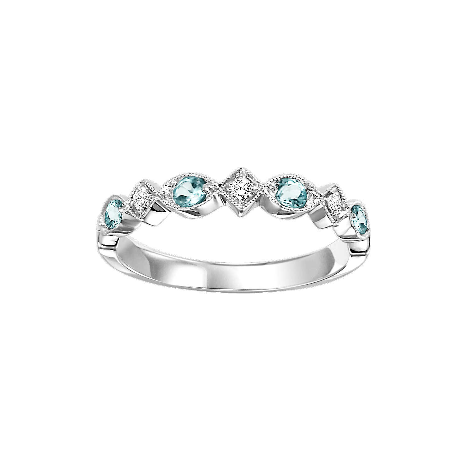 10K WG 1/20 ct. tw. Diamond & 1/6 ct. tw. Blue Topaz Alternating Stackable Ring