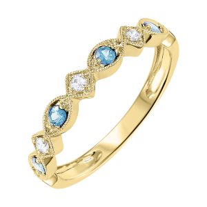 10K YG 1/20 ct. tw. Diamond & 1/6 ct. tw. Blue Topaz Alternating Stackable Ring
