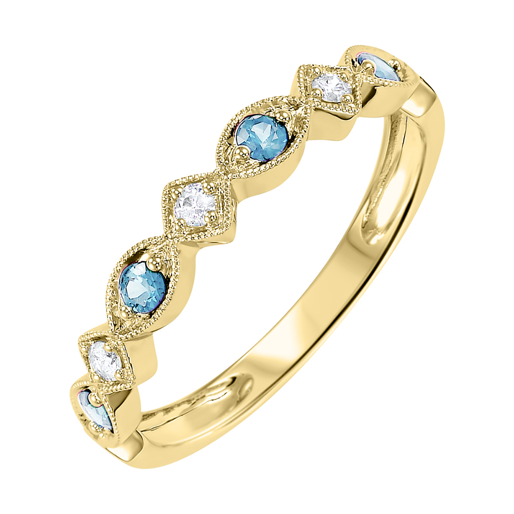 10K YG 1/20 ct. tw. Diamond & 1/6 ct. tw. Blue Topaz Alternating Stackable Ring