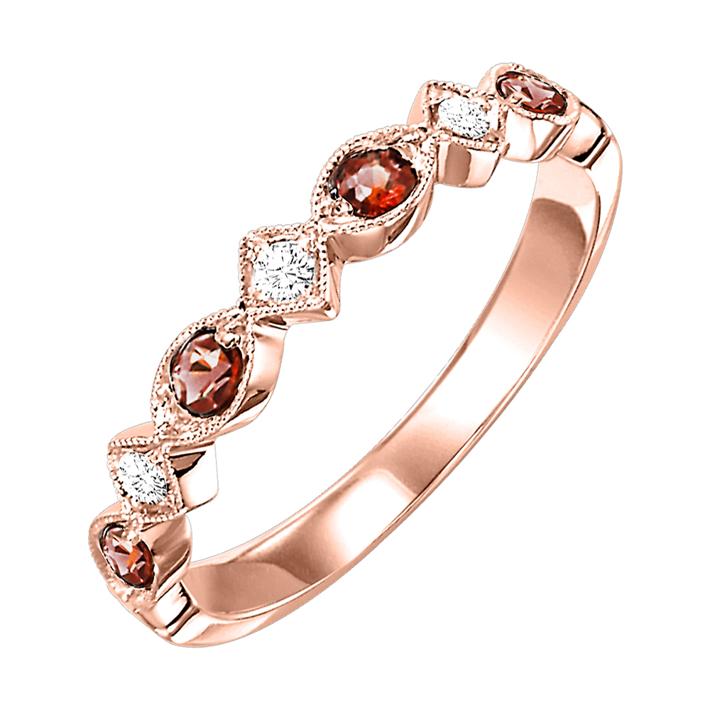 10K RG 1/20 ct. tw. Diamond & 1/6 ct. tw. Garnet Alternating Stackable Ring
