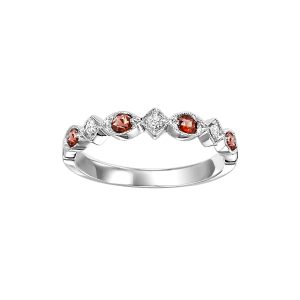 10K WG 1/20 ct. tw. Diamond & 1/6 ct. tw. Garnet Alternating Stackable Ring
