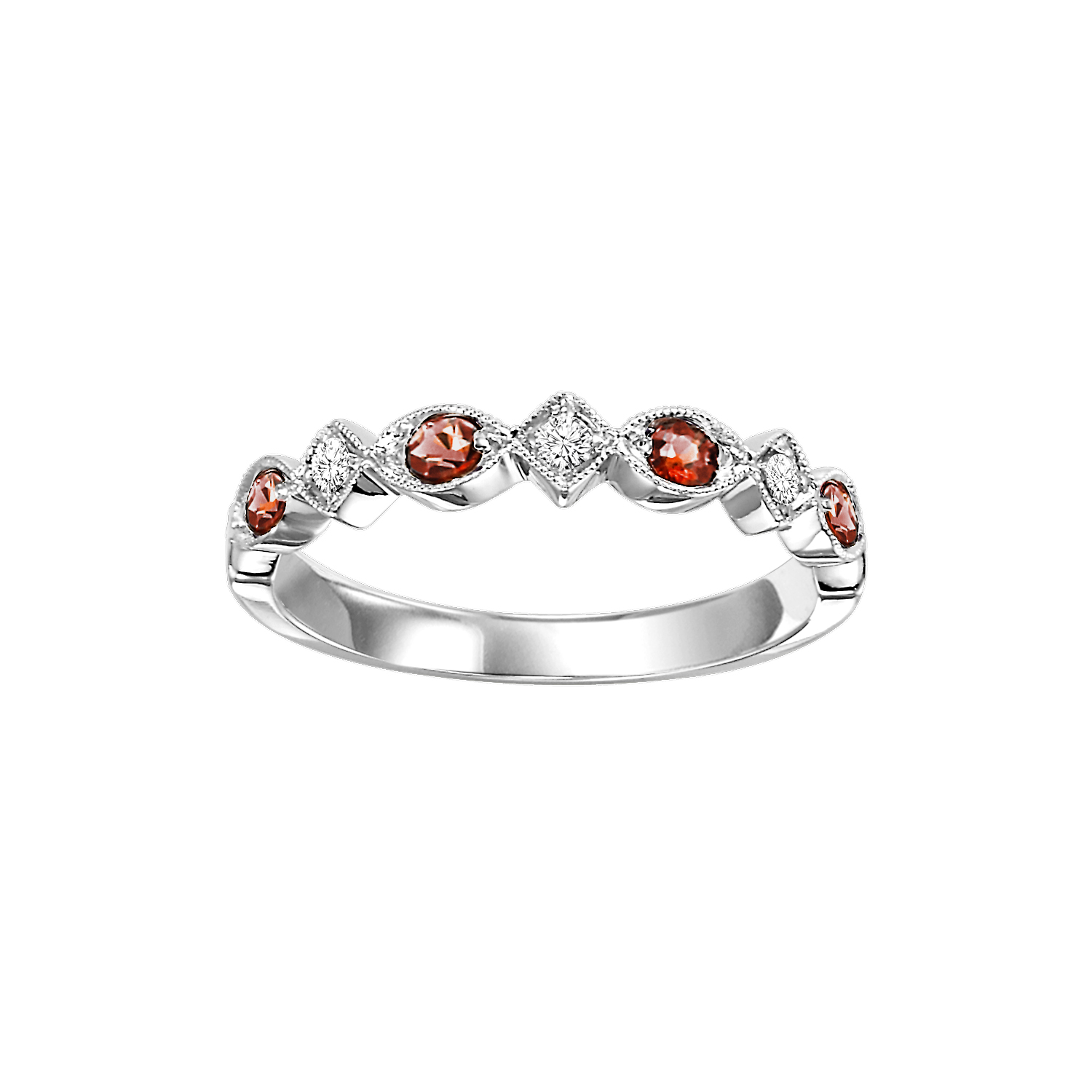 10K WG 1/20 ct. tw. Diamond & 1/6 ct. tw. Garnet Alternating Stackable Ring