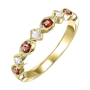 10K YG 1/20 ct. tw. Diamond & 1/6 ct. tw. Garnet Alternating Stackable Ring
