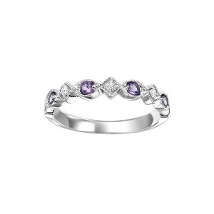 10K WG 1/20 ct. tw. Diamond & 1/6 ct. tw. Amethyst Alternating Stackable Ring