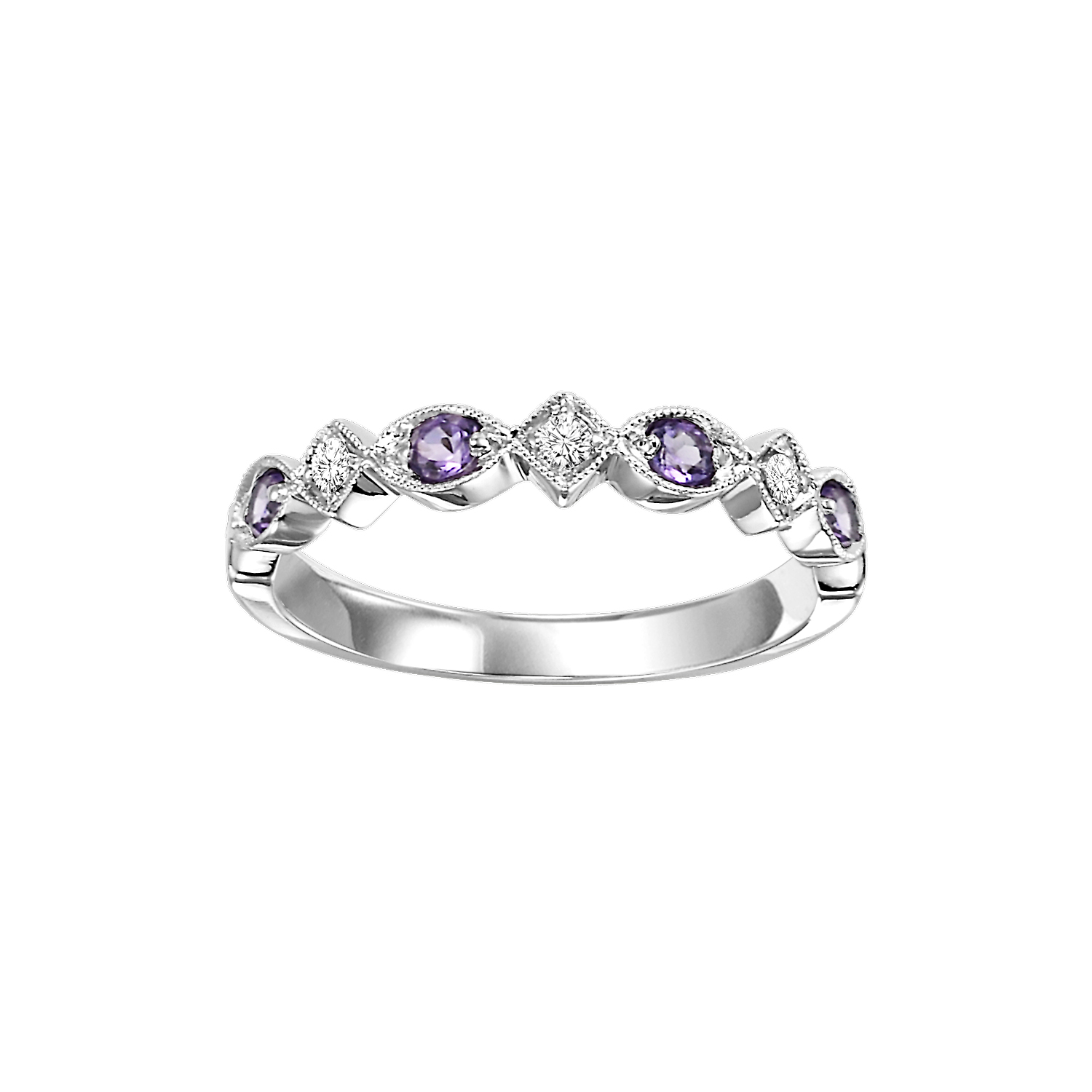 10K WG 1/20 ct. tw. Diamond & 1/6 ct. tw. Amethyst Alternating Stackable Ring