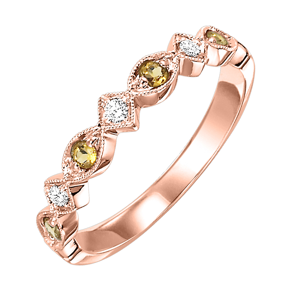 10K RG 1/20 ct. tw. Diamond & 1/6 ct. tw. Citrine Alternating Stackable Ring