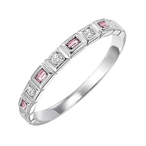 14K WG 1/12 ct. tw. Diamond & 1/8 ct. tw. Pink Tourmaline Alternating Stackable Ring