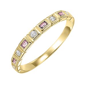 14K YG 1/12 ct. tw. Diamond & 1/8 ct. tw. Pink Tourmaline Alternating Stackable Ring
