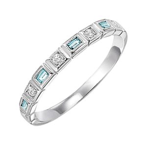 14K WG 1/10 ct. Diamond & 1/6 ct. tw. Blue Topaz Alternating Stackable Ring