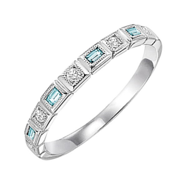 14K WG 1/10 ct. Diamond & 1/6 ct. tw. Blue Topaz Alternating Stackable Ring