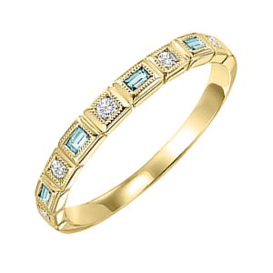 14K YG 1/10 ct. tw. Diamond & 1/6 ct. tw. Blue Topaz Alternating Stackable Ring
