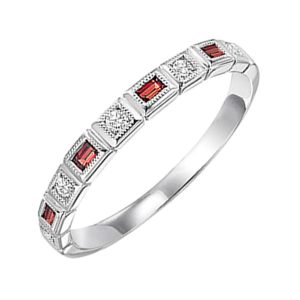 14K WG 1/12 ct. tw. Diamond & 1/6 ct. tw. Garnet Alternating Stackable Ring